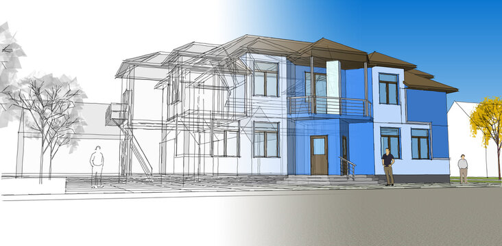 architecture city sketch 3d rendering
