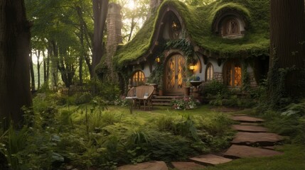 Fototapeta premium Enchanting Fairy Tale Cottage in a Magical Forest Glade
