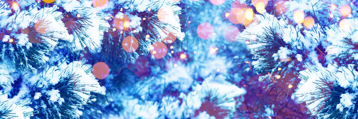 Fototapeta na wymiar Christmas Tree. Cristmas New Year Winter background. Christmas greeting card. Christmas lights.