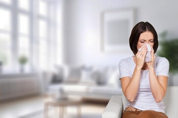 Breathing problem, portrait of woman feel bad