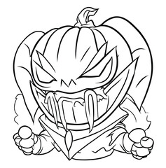 Gothic Creepy Pumpkin Coloring Page Vector, Halloween Pumpkin Coloring Page
