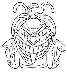 Gothic Creepy Pumpkin Coloring Page Vector, Halloween Pumpkin Coloring Page 2