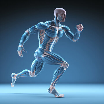Human body in running motion. Medical education anatomy concept