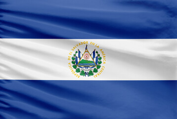 El Salvador flag is depicted on a sport stitch cloth fabric with folds.