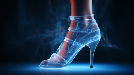 Human foot anatomy xray. Pain inflammation medical injury illustration.