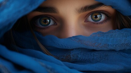 Eyes of a girl in a burqa, close-up - obrazy, fototapety, plakaty