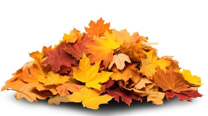 Naklejka na ściany i meble Pile of autumn leaves isolated on transparent or white background, png