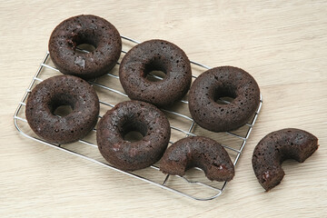 Donat Kukus, steamed cake with donut shape contains melted chocolate inside, Indonesian snack
