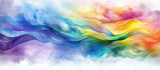 Fotobehang Abstract impressionist painting depicting a vibrant rainbow flag symbolizing unity and celebrating pride month © AkuAku