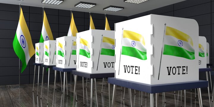 India - polling station with many voting booths - election concept - 3D illustration