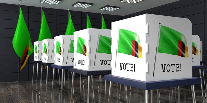 Zambia - polling station with many voting booths - election concept - 3D illustration