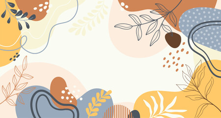 Design banner frame background .Colorful poster background vector illustration.Exotic plants, branches,art print for beauty, fashion and natural products,wellness, wedding and event.