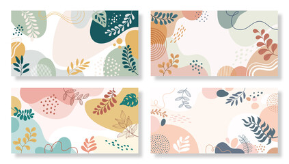 Naklejka premium Design banner frame background .Colorful poster background vector illustration.Exotic plants, branches,art print for beauty, fashion and natural products,wellness, wedding and event.