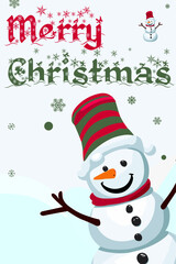 Merry Christmas Greetings Vector editable card with snowman