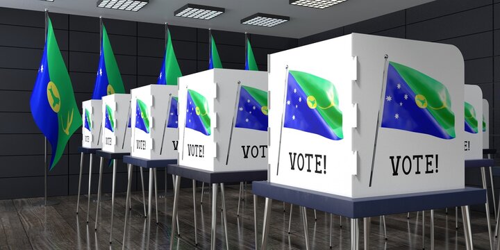Christmas Island - polling station with many voting booths - election concept - 3D illustration
