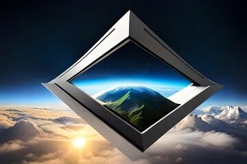 3d rendering of square shape with clouds.AI generated