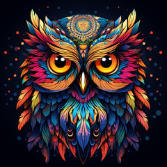 Colorful owl on dark background. Vector illustration for your design.