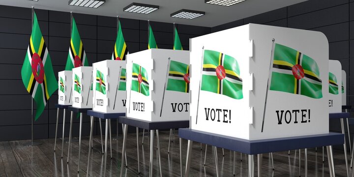 Dominica - polling station with many voting booths - election concept - 3D illustration