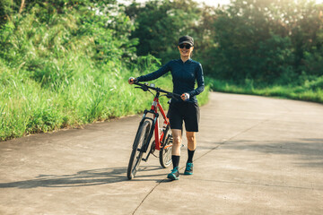 Riding bike in spring forest