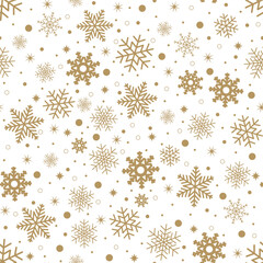 Golden snowflakes on a white background, holiday vector illustration.