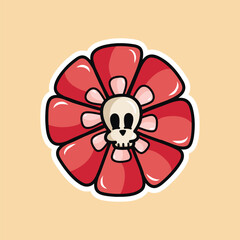 Vector groovy retro illustration for Halloween with a funny cartoon flower with a face. Crazy flowers in retro style.