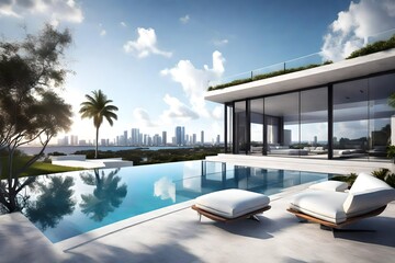 Modern villa with a private rooftop infinity pool overlooking