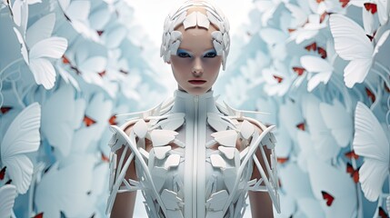 Futuristic Fashion Models Surreal Clothes Background Wi