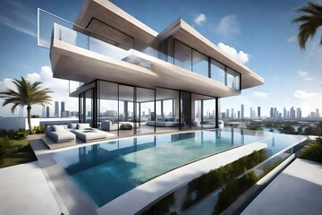 Modern villa with a private rooftop infinity pool overlooking