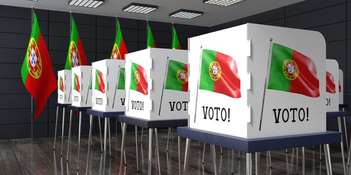 Portugal - polling station with many voting booths - election concept - 3D illustration