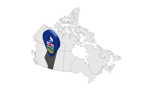 Location Alberta on map Canada. 3d Alberta flag map marker location pin. Map of  Canada showing different parts. Animated map Provinces of Canada. 4K.  Video