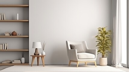Fototapeta premium Living Room Interior Mockup with Carpet White Chair Lam