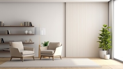 Living Room Interior Mockup with Carpet White Chair Lam