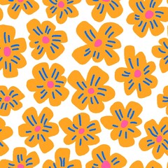 Hand Drawn Abstract Buttercup Flowers Seamless Pattern