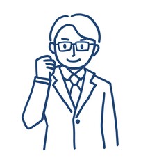 ガッツポーズ　スーツを着た男性　眼鏡
