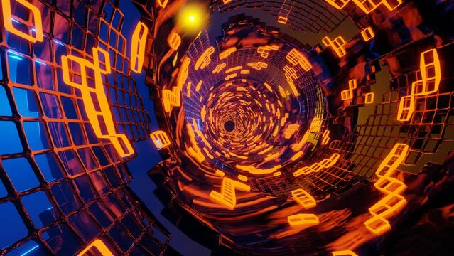 A sci-fi colorful tunnel wormhole made of neon patterns