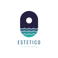 ocean beauty colorful nature tropical sunset landscape travel logo design vector illustration