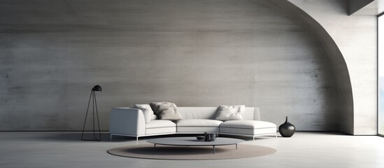 Minimalist interior with arch concrete floor furniture decor illustration