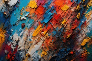 Abstract rough colorful complementary colors art painting texture background wallpaper, with oil or acrylic brushstroke waves, pallet knife paint on canvas