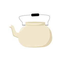 Ceramic kettle. Home decor, pot with hot drink, coffee, tea. Porcelain kitchen tableware. Vector flat design, doodle style.