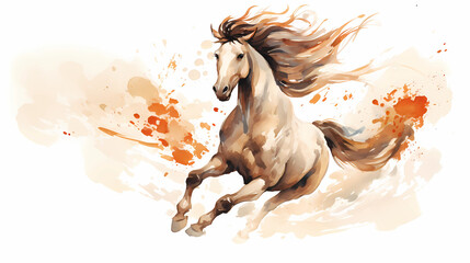 Chinese zodiac sign horse animal traditional painting style white background - obrazy, fototapety, plakaty