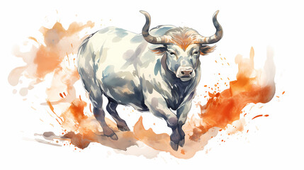 Chinese zodiac sign ox animal traditional painting style white background - obrazy, fototapety, plakaty