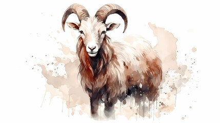 Chinese zodiac sign goat animal traditional painting style white background - obrazy, fototapety, plakaty