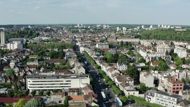 France, Melun, Lille, drone aerial view above the Melun city