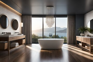modern bathroom interior with bath tub