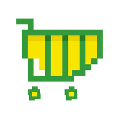 A shopping cart in the style of pixel art. Vector illustration