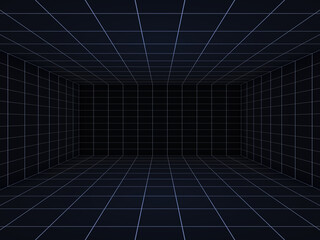 3d rendered black grid room.