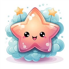 Kawaii cartoon star with stars on a white background