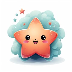 Smiley star with red heart on colorful background