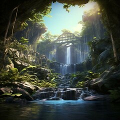 garden of eden waterfall nature cinematic