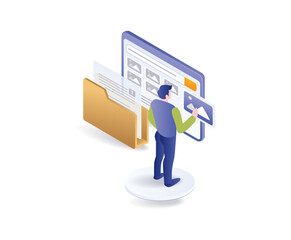 Man selecting images for business portfolio creator content